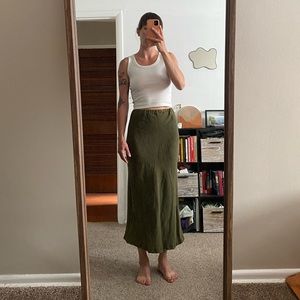 Green Linen Midi Skirt